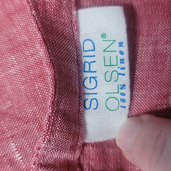 Sigrid Olsen Nantucket Red Cap Sleeve Embroidered Edge Linen Top Size L - Picture 2 of 6